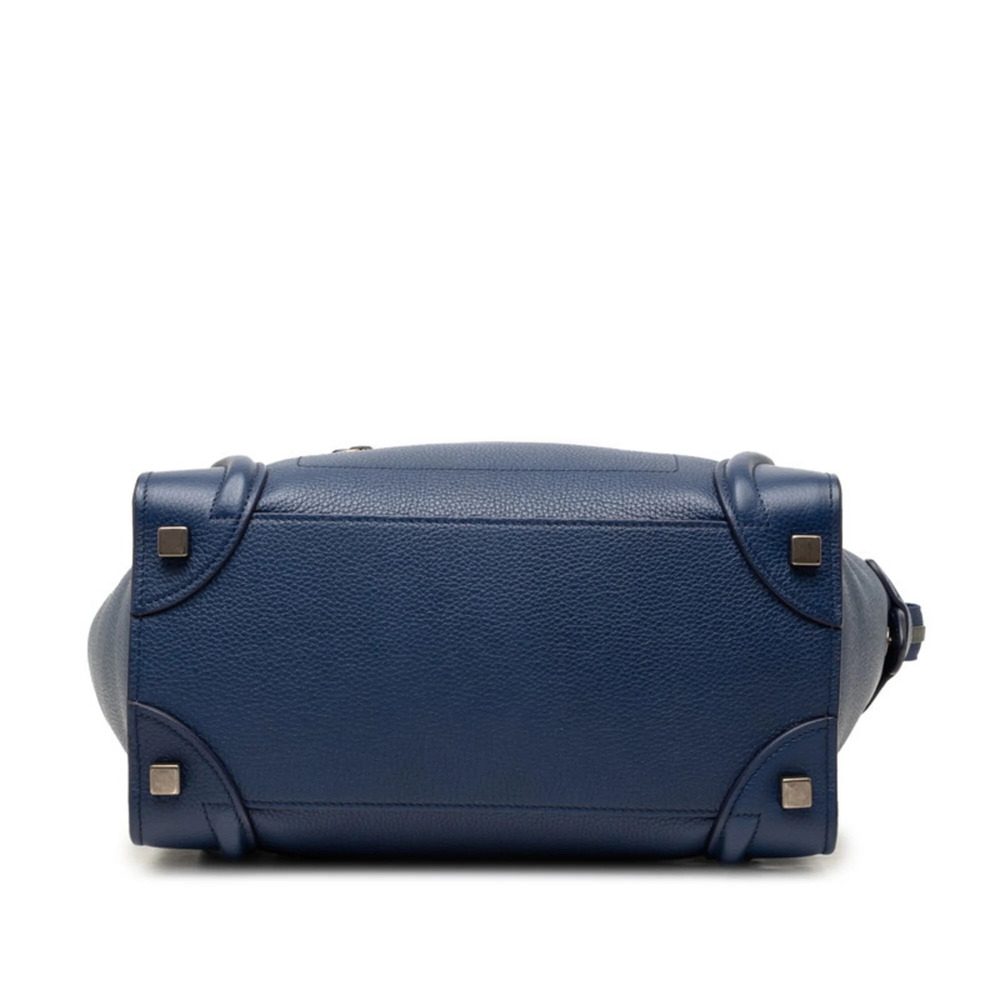 Celine Luggage Micro Shopper Handbag Tote Bag Navy Leather Women's CELINE - Picture 3 of 7